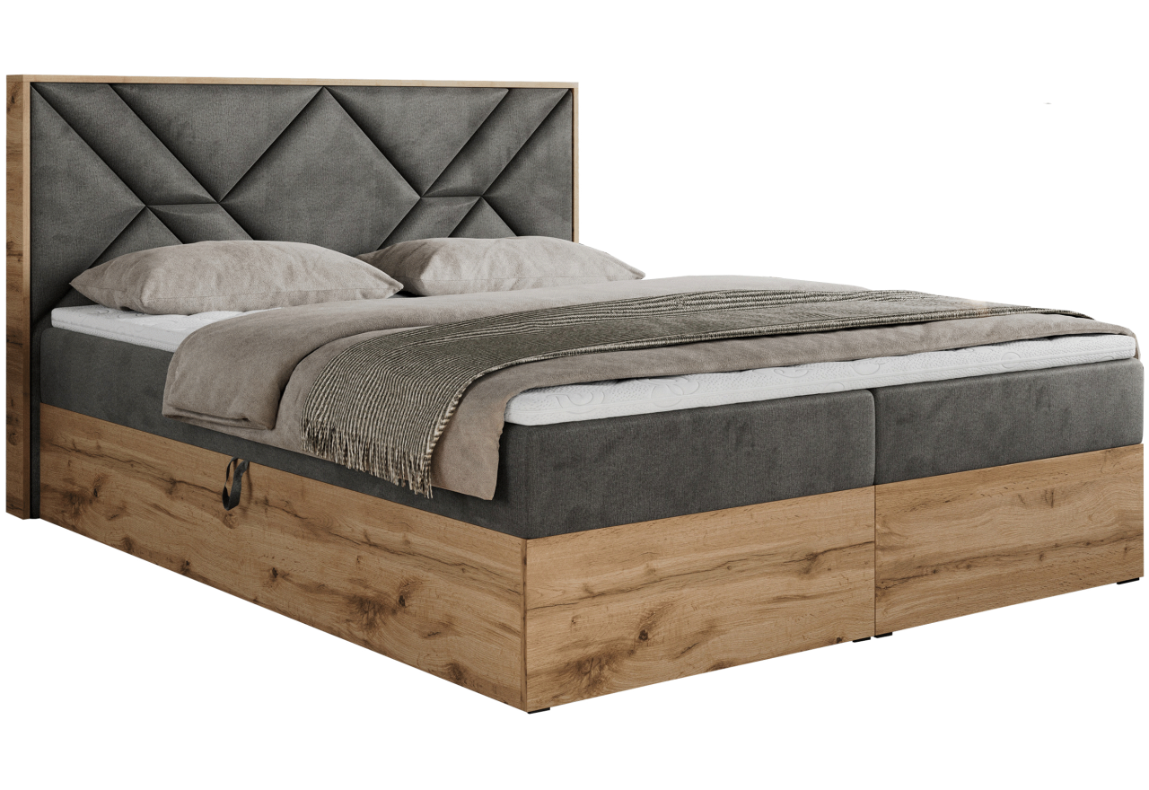 Łóżko kontynentalne GUNAR 160x200 - H3 - ciemnoszary, welwet