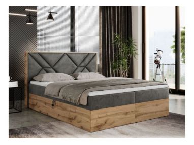 Łóżko kontynentalne GUNAR 200x200 - H3 - ciemnoszary, welwet