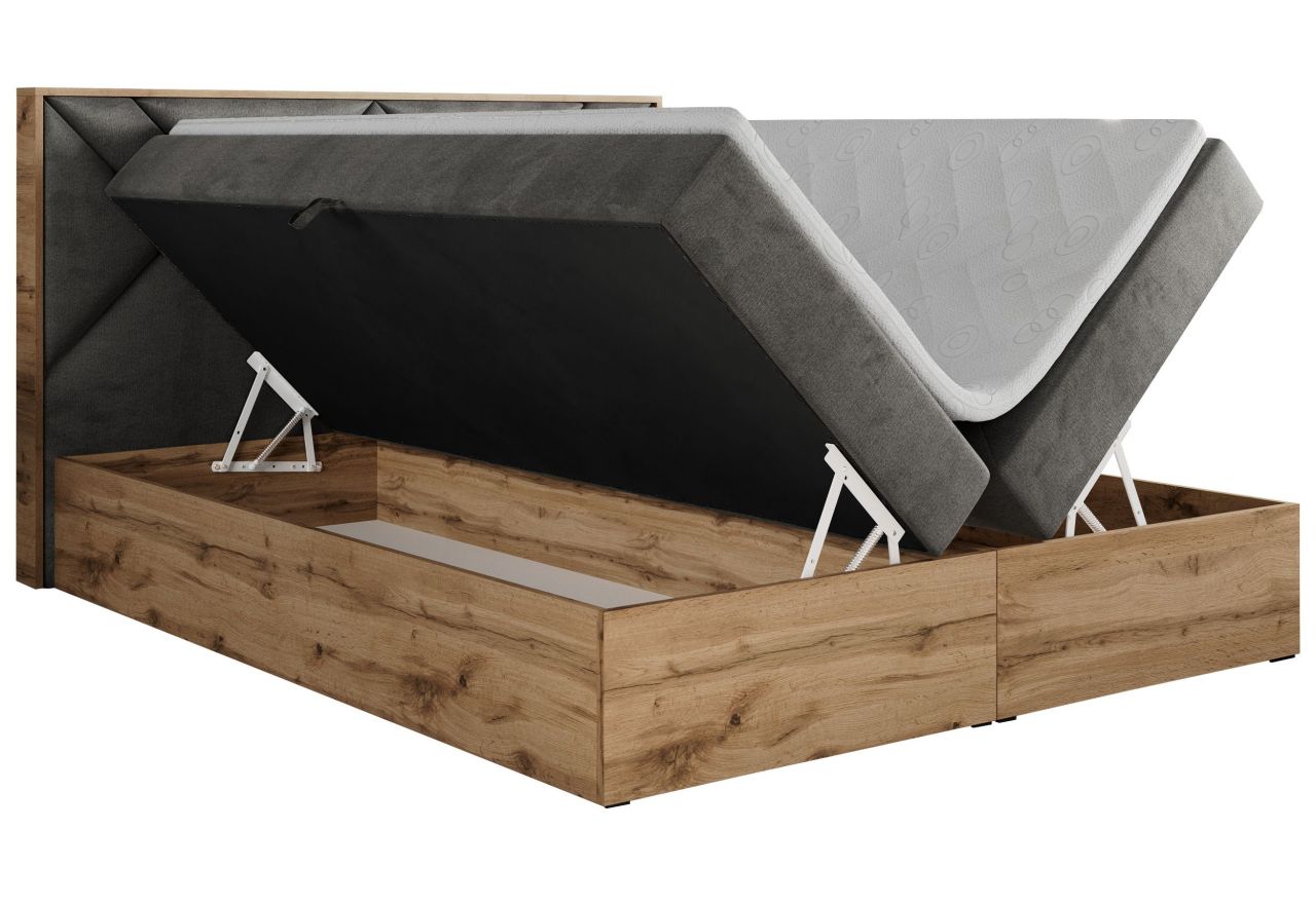 Łóżko kontynentalne GUNAR 200x200 - H3 - ciemnoszary, welwet