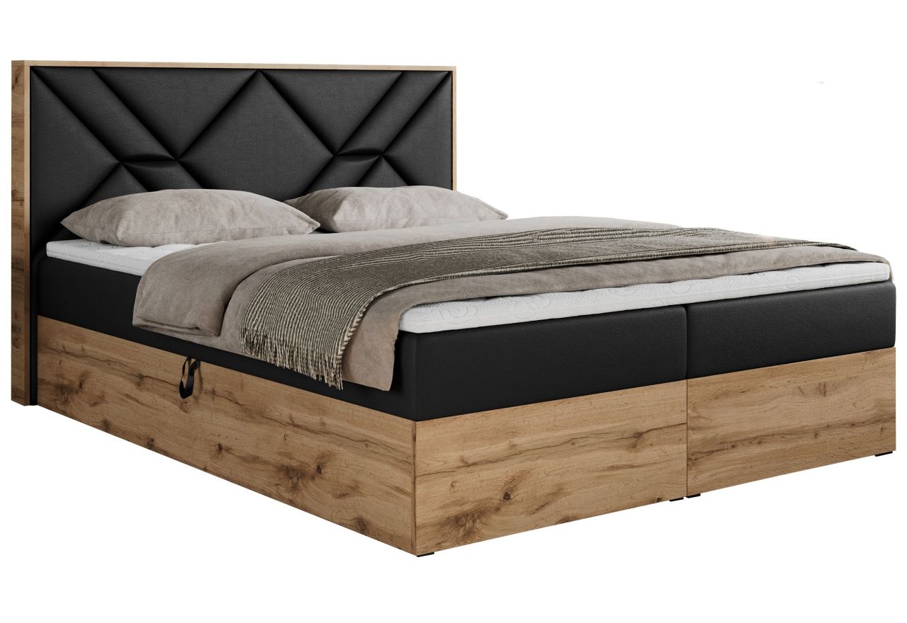 Łóżko kontynentalne GUNAR 120x200 - H3 - czarny, ekoskóra