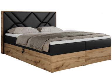 Łóżko kontynentalne GUNAR 140x200 - H3 - czarny, ekoskóra