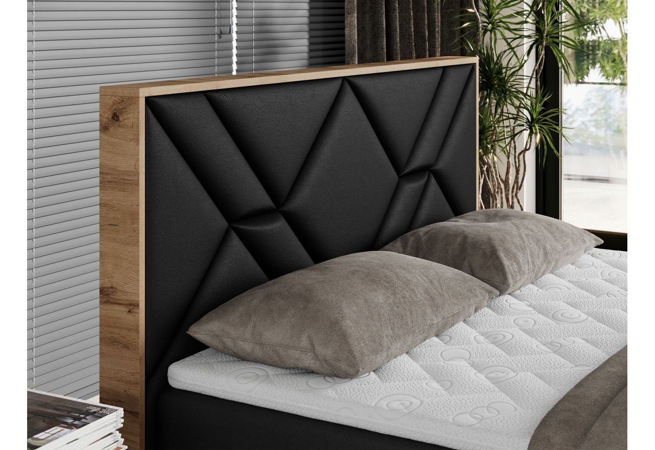 Łóżko kontynentalne GUNAR 160x200 - H3 - czarny, ekoskóra