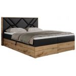 Łóżko kontynentalne GUNAR 200x200 - H3 - czarny, ekoskóra