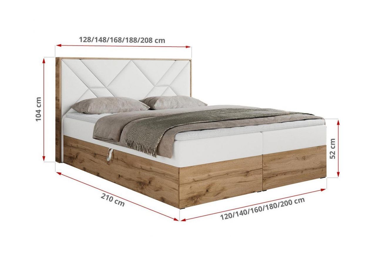 Łóżko kontynentalne GUNAR 120x200 - H3 - biały, ekoskóra