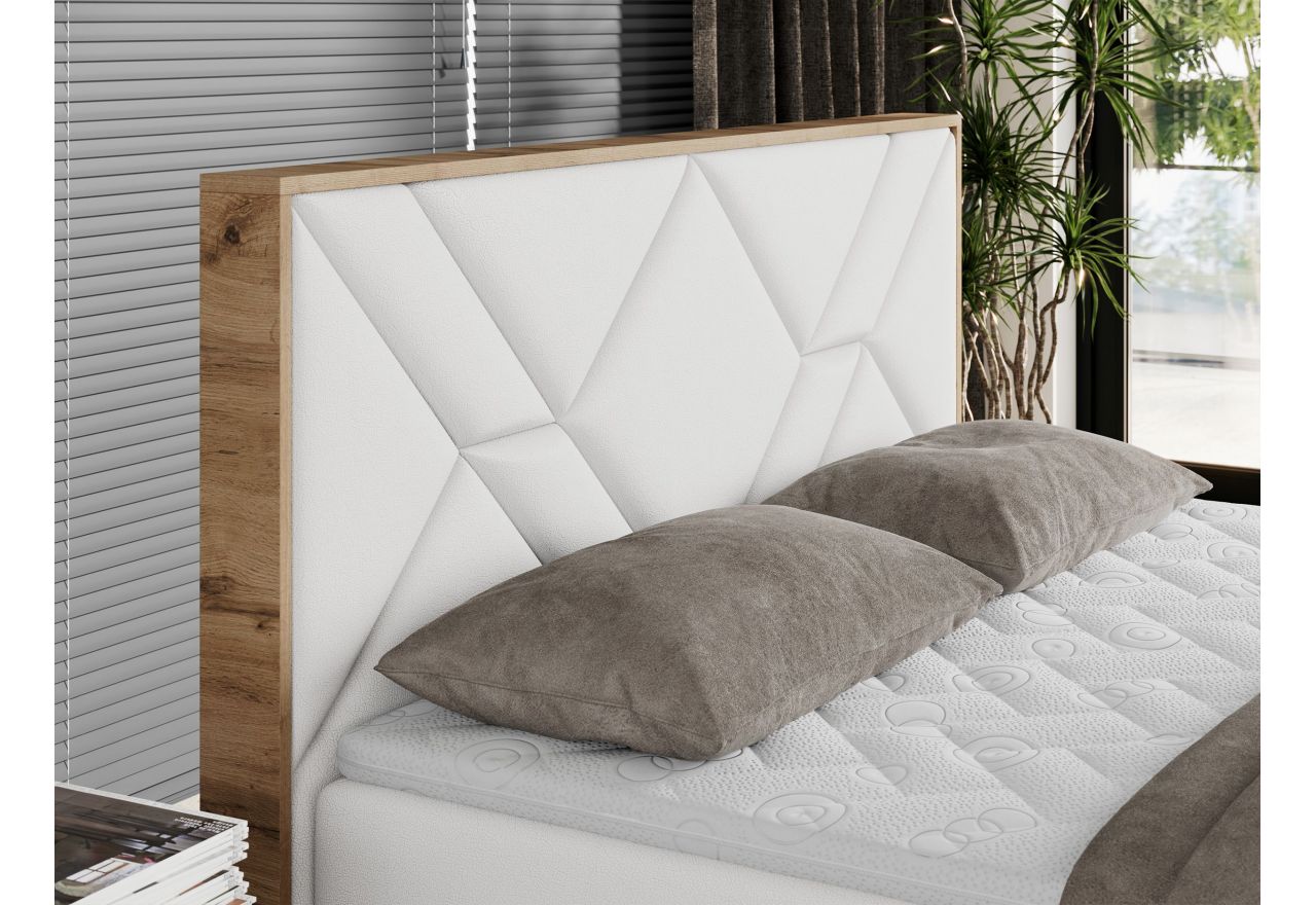 Łóżko kontynentalne GUNAR 120x200 - H3 - biały, ekoskóra