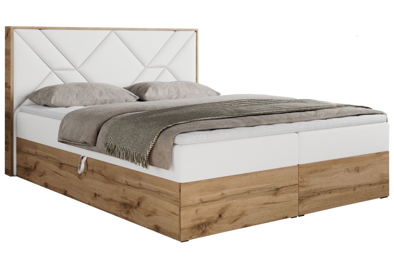 Łóżko kontynentalne GUNAR 160x200 - H3 - biały, ekoskóra