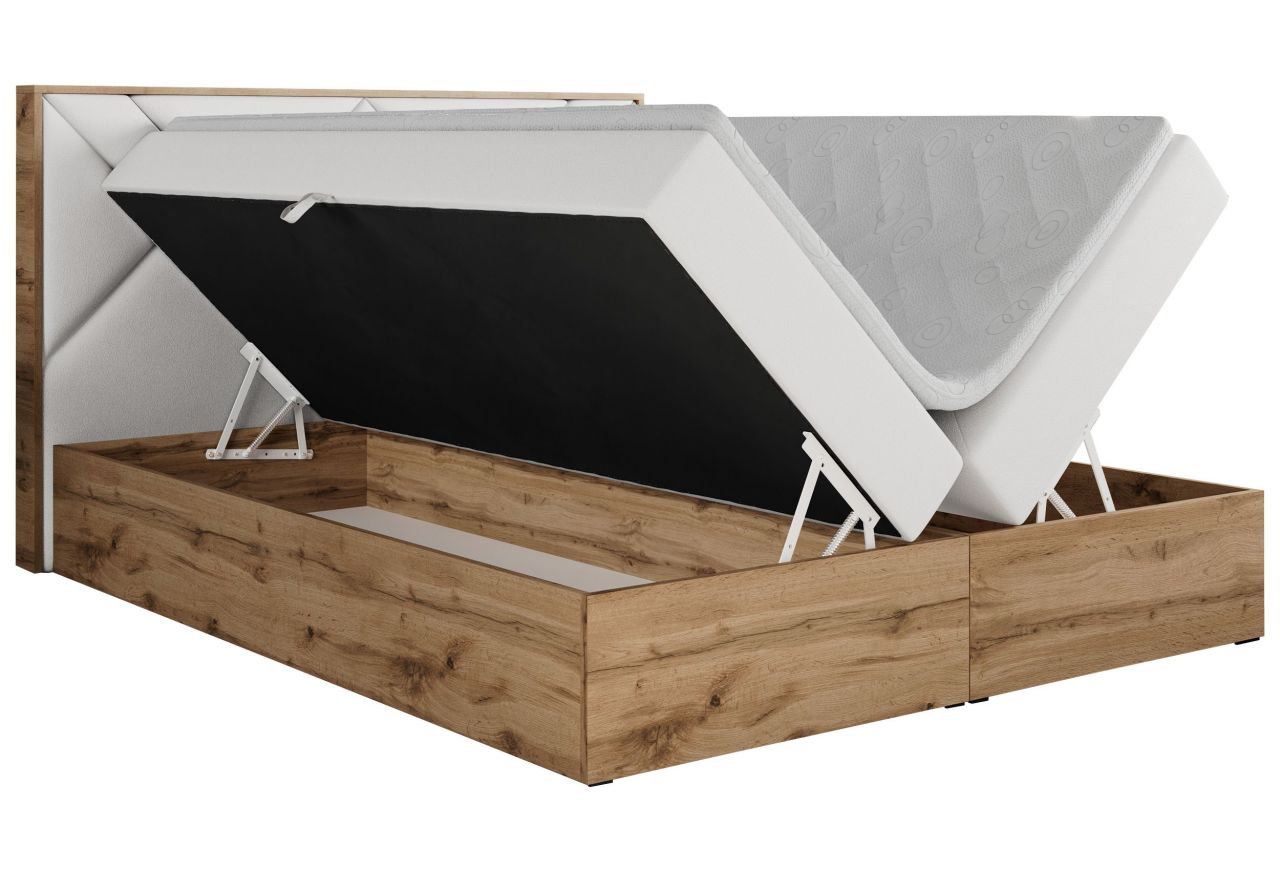 Łóżko kontynentalne GUNAR 160x200 - H3 - biały, ekoskóra