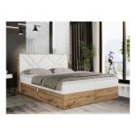 Łóżko kontynentalne GUNAR 180x200 - H3 - biały, ekoskóra