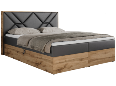 Łóżko kontynentalne GUNAR 120x200 - H3 - szary, ekoskóra