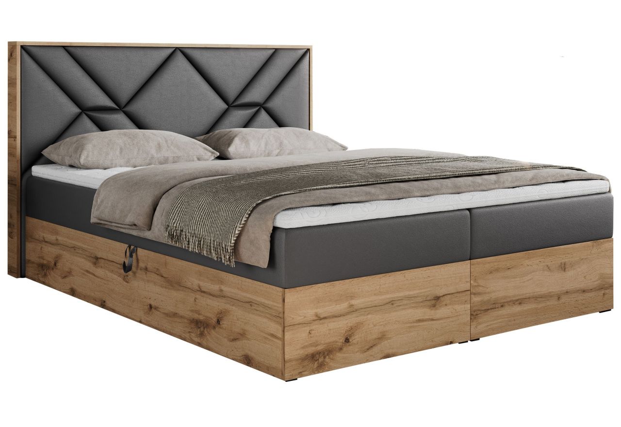 Łóżko kontynentalne GUNAR 120x200 - H3 - szary, ekoskóra