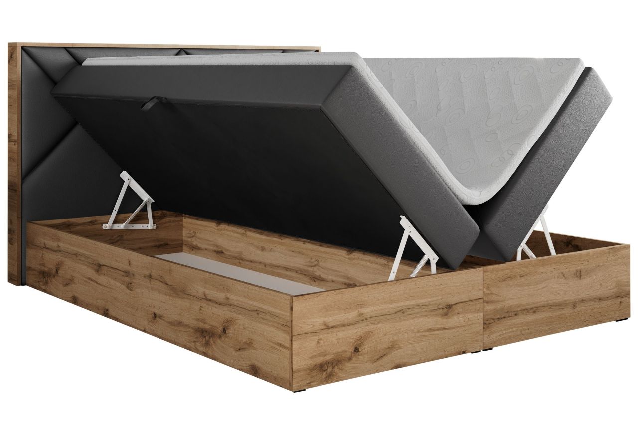 Łóżko kontynentalne GUNAR 120x200 - H3 - szary, ekoskóra