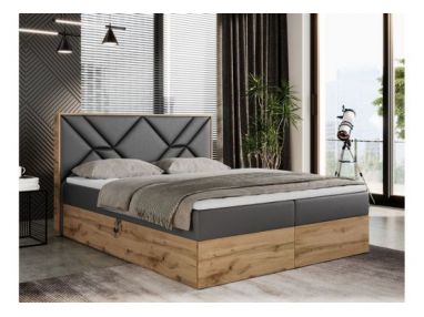 Łóżko kontynentalne GUNAR 200x200 - H3 - szary, ekoskóra