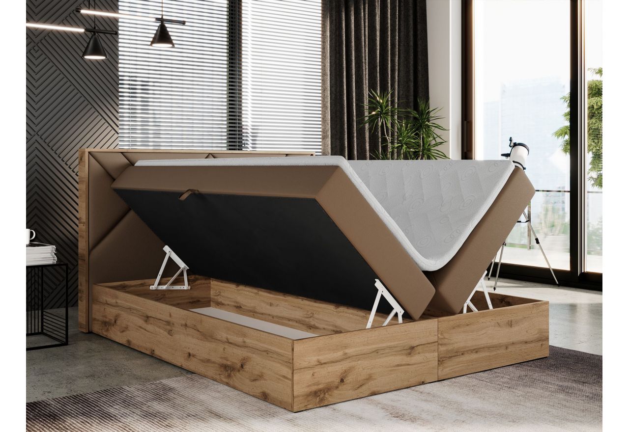 Łóżko kontynentalne GUNAR 160x200 - H3 - brązowy, ekoskóra