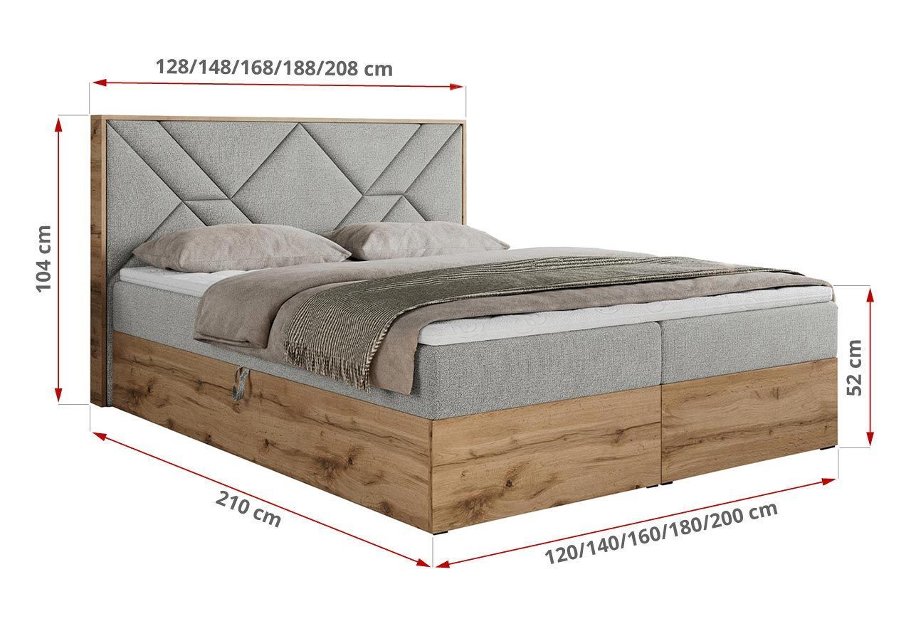 Łóżko kontynentalne GUNAR 140x200 - H4 - jasnoszary, struktura