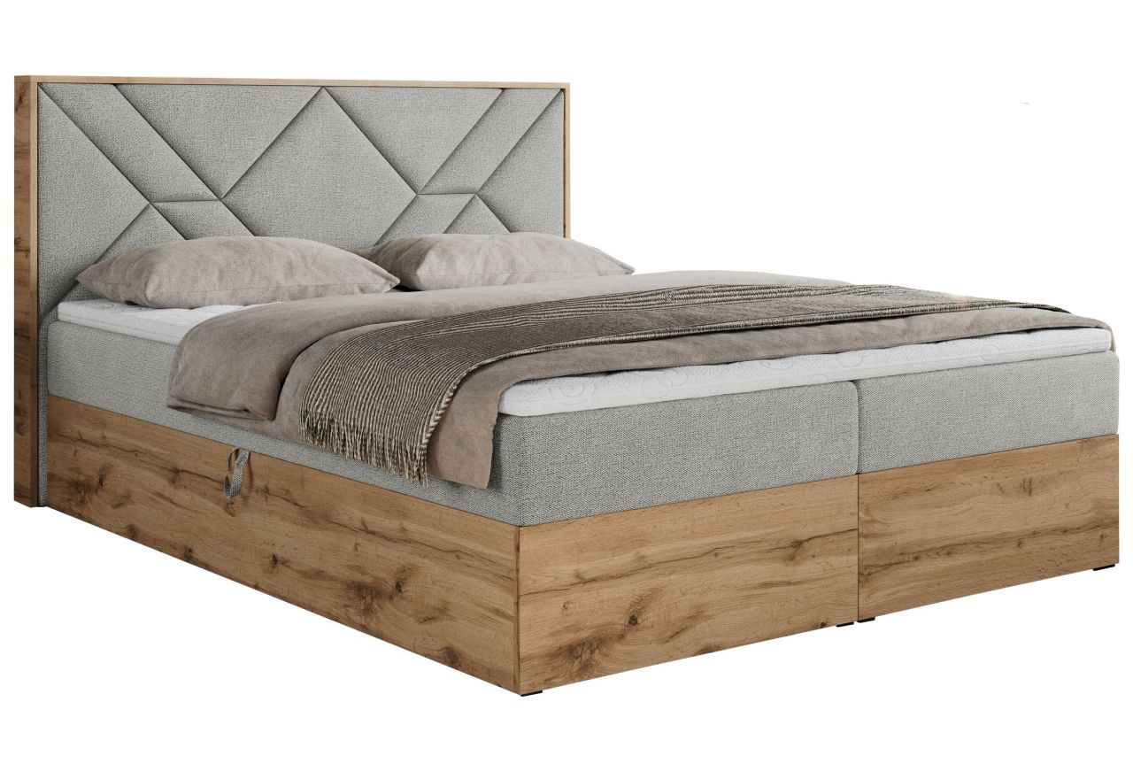 Łóżko kontynentalne GUNAR 160x200 - H4 - jasnoszary, struktura