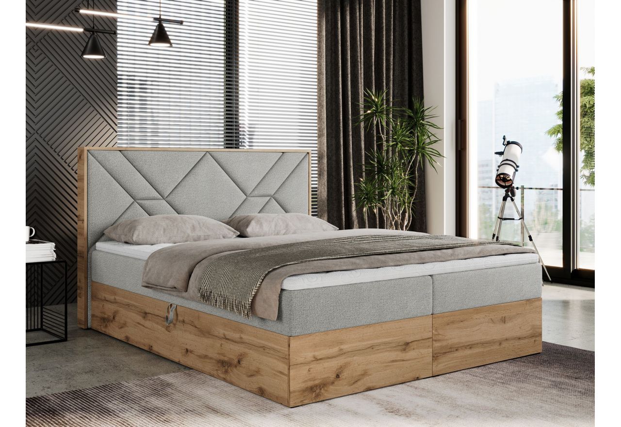 Łóżko kontynentalne GUNAR 180x200 - H4 - jasnoszary, struktura