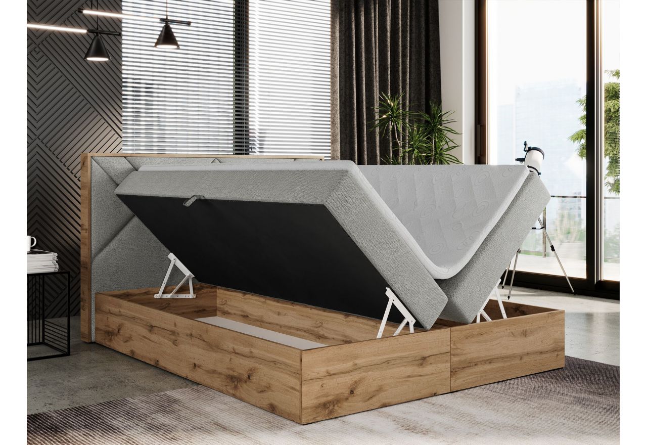 Łóżko kontynentalne GUNAR 200x200 - H4 - jasnoszary, struktura