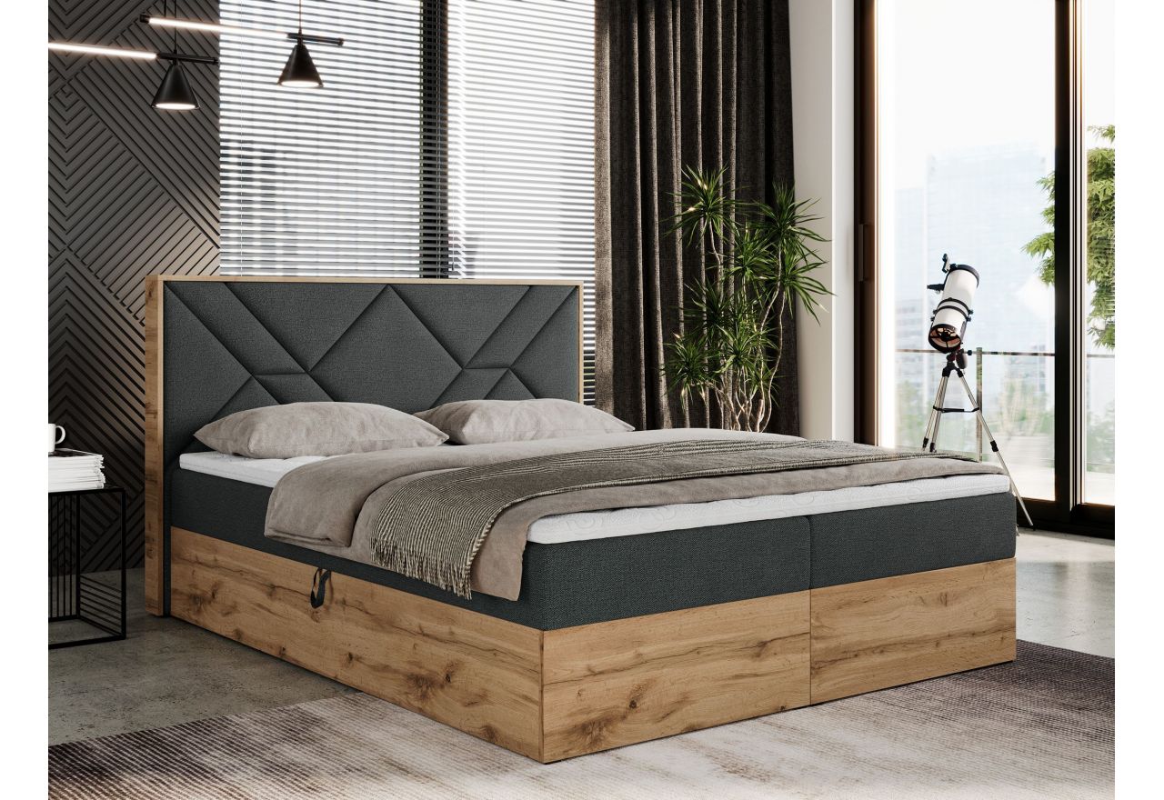 Łóżko kontynentalne GUNAR 140x200 - H4 - ciemnoszary, struktura