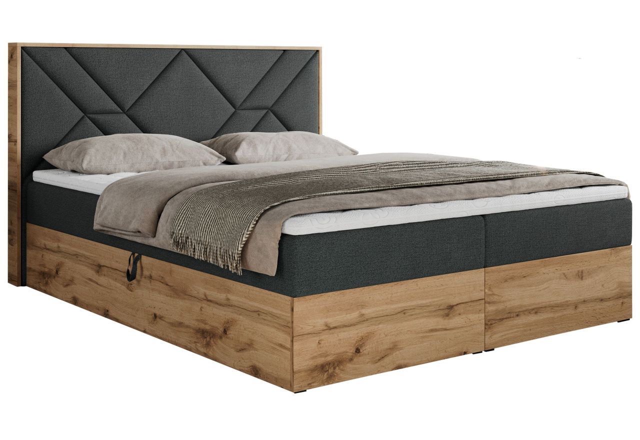 Łóżko kontynentalne GUNAR 160x200 - H4 - ciemnoszary, struktura