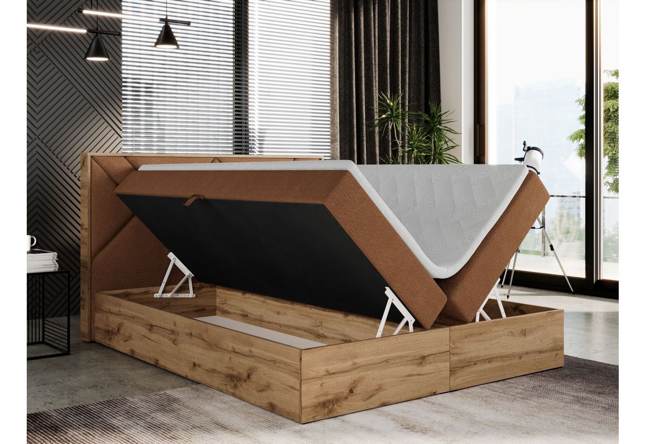 Łóżko kontynentalne GUNAR 200x200 - H4 - pomarańczowy, struktura