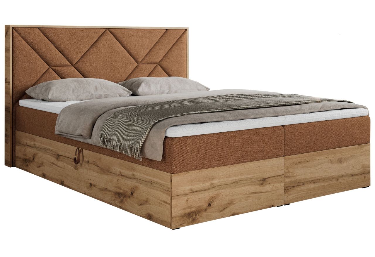 Łóżko kontynentalne GUNAR 200x200 - H4 - pomarańczowy, struktura