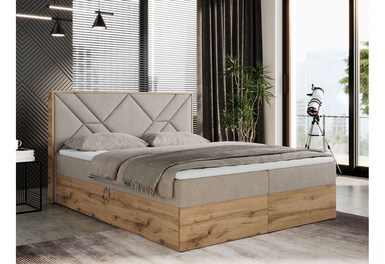 Łóżko kontynentalne GUNAR 160x200 - H4 - beżowy, struktura