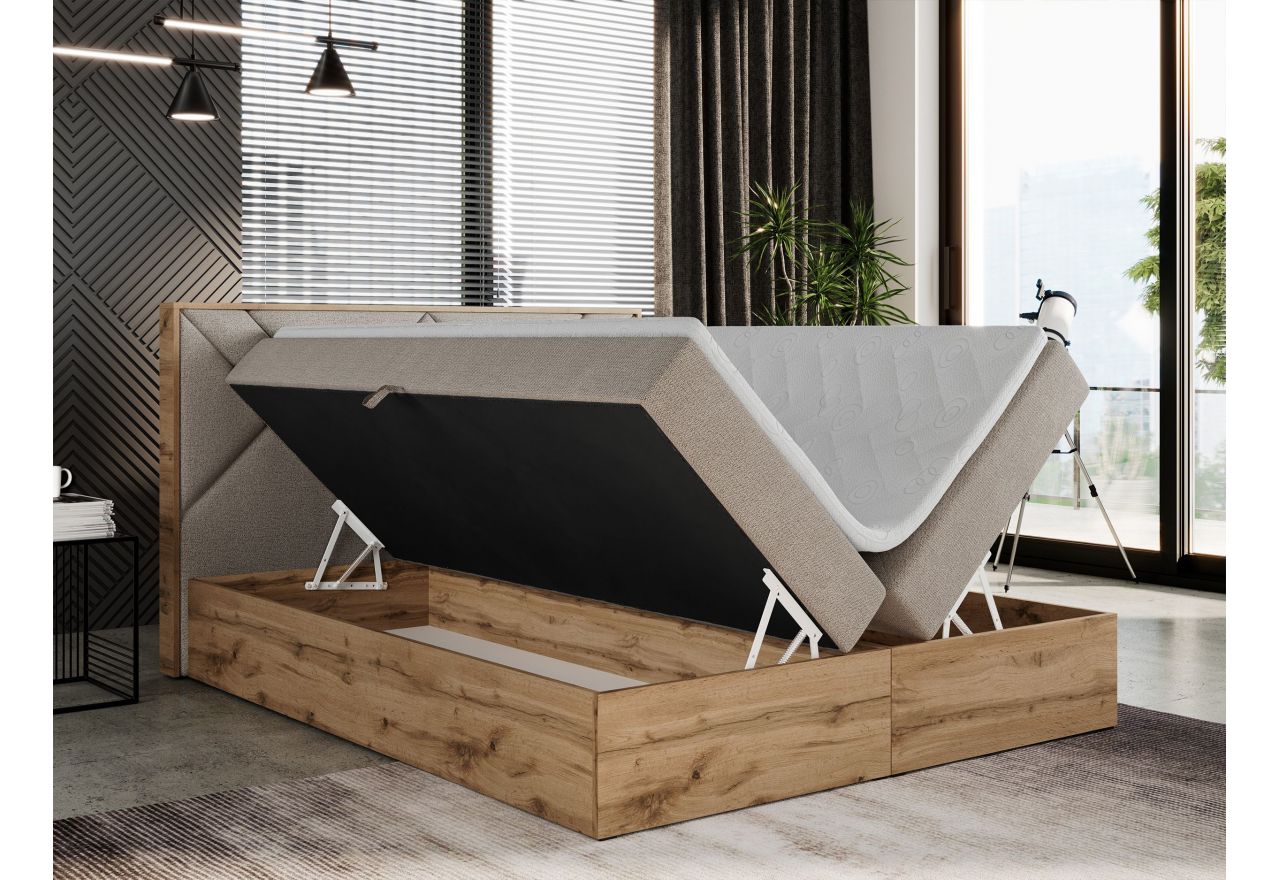 Łóżko kontynentalne GUNAR 200x200 - H4 - beżowy, struktura