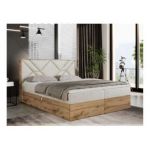 Łóżko kontynentalne GUNAR 120x200 - H4 - beżowy, welwet