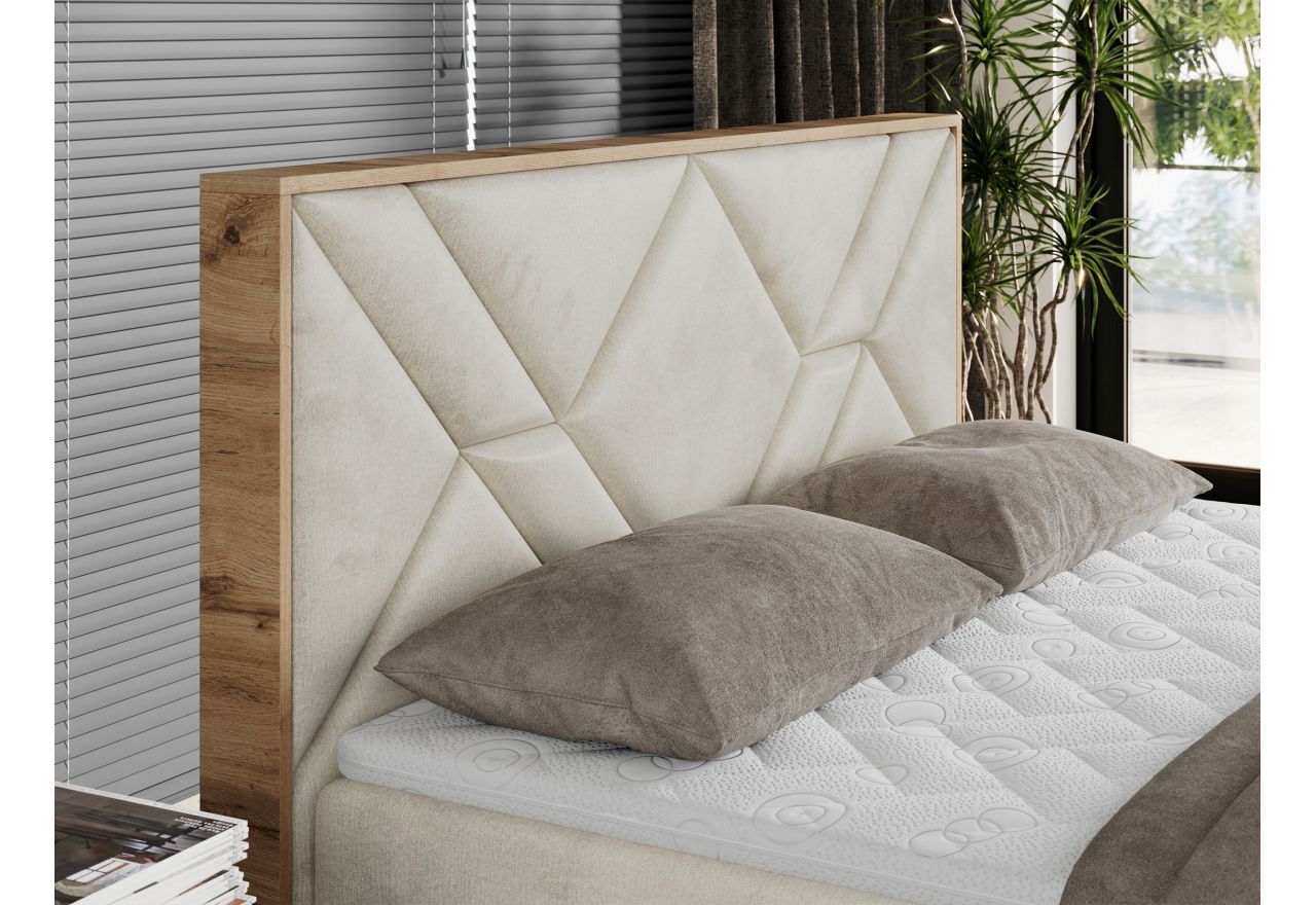 Łóżko kontynentalne GUNAR 120x200 - H4 - beżowy, welwet