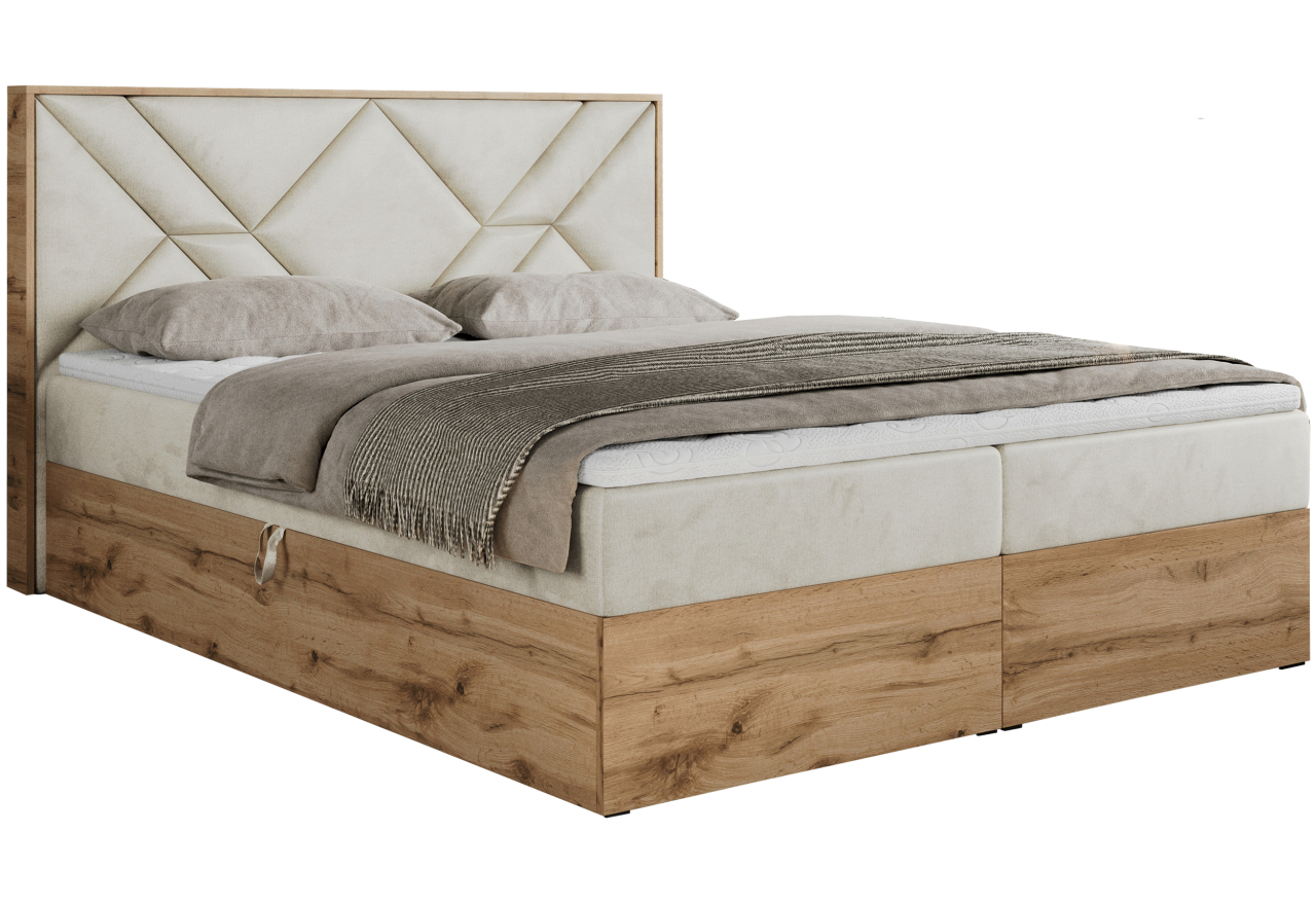 Łóżko kontynentalne GUNAR 140x200 - H4 - beżowy, welwet