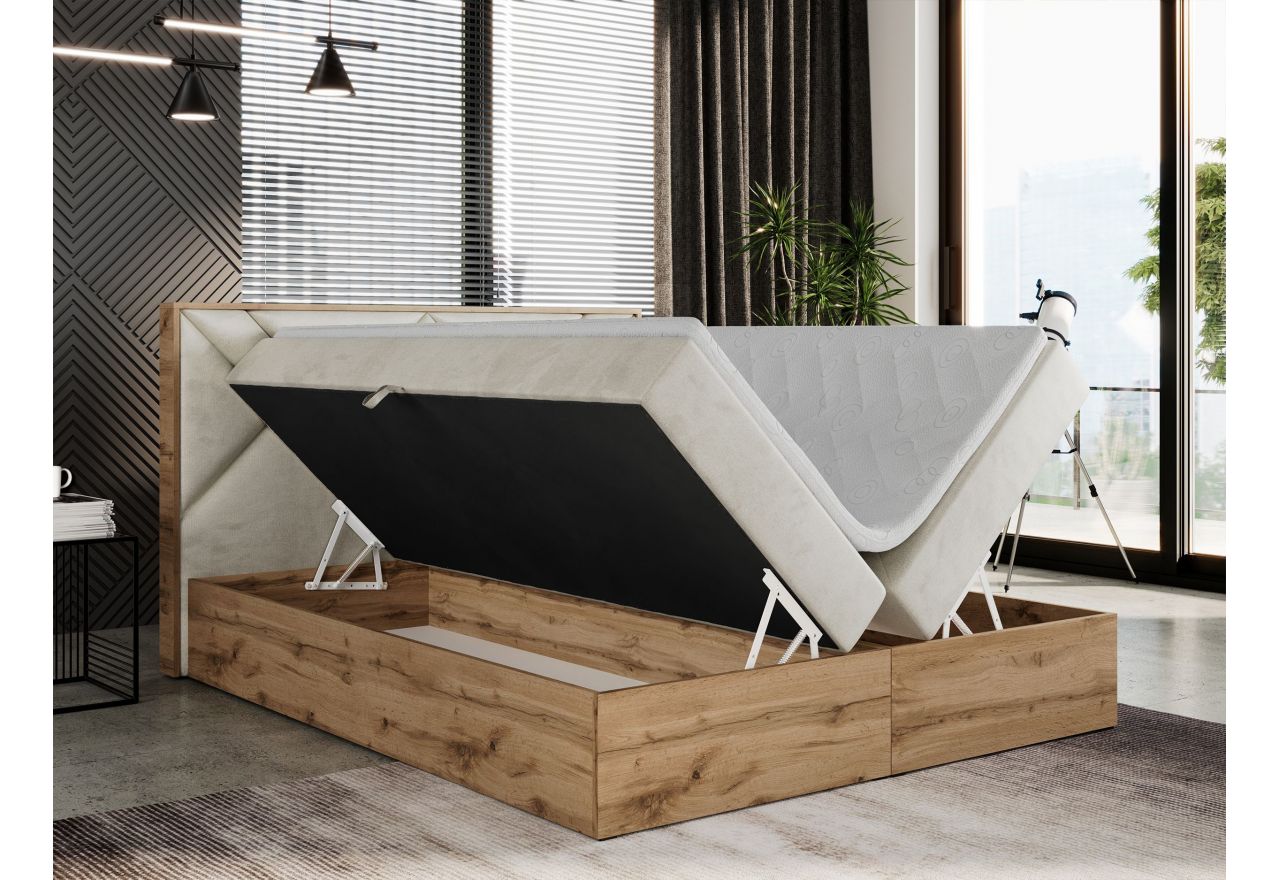 Łóżko kontynentalne GUNAR 140x200 - H4 - beżowy, welwet