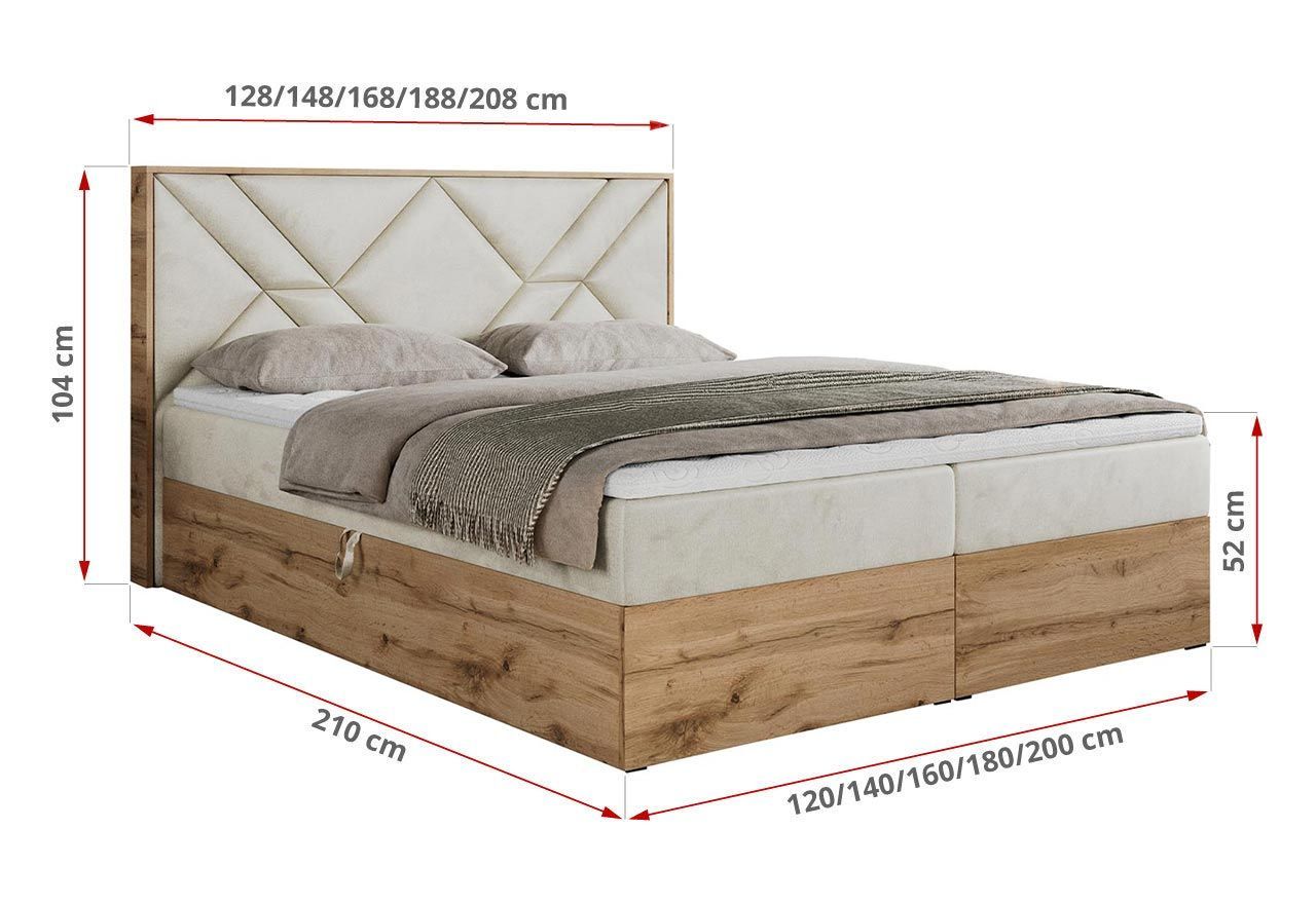 Łóżko kontynentalne GUNAR 180x200 - H4 - beżowy, welwet