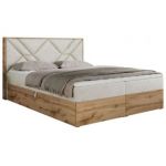 Łóżko kontynentalne GUNAR 180x200 - H4 - beżowy, welwet