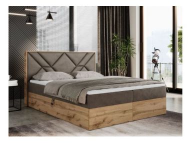 Łóżko kontynentalne GUNAR 120x200 - H4 - brązowy, welwet