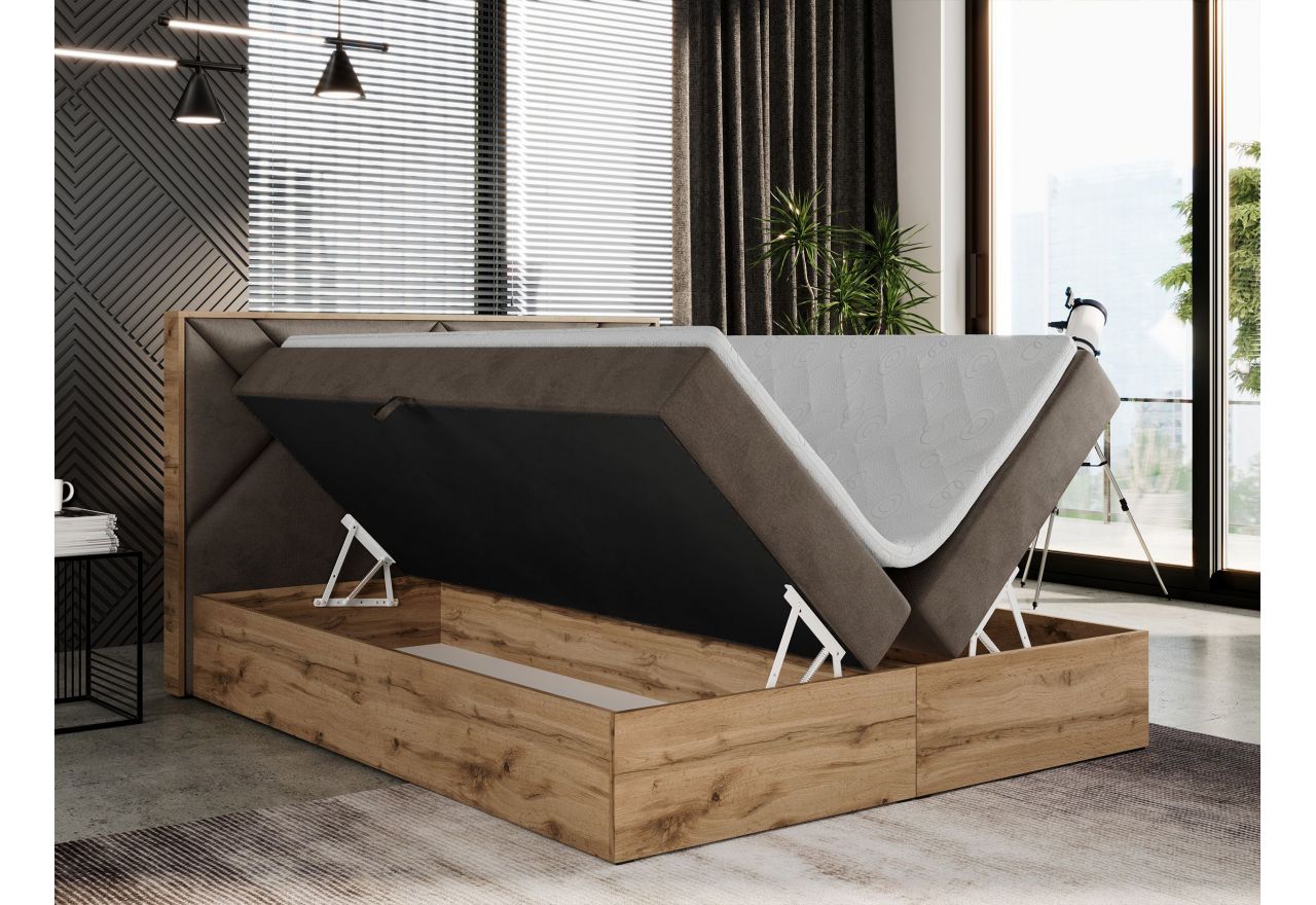 Łóżko kontynentalne GUNAR 140x200 - H4 - brązowy, welwet