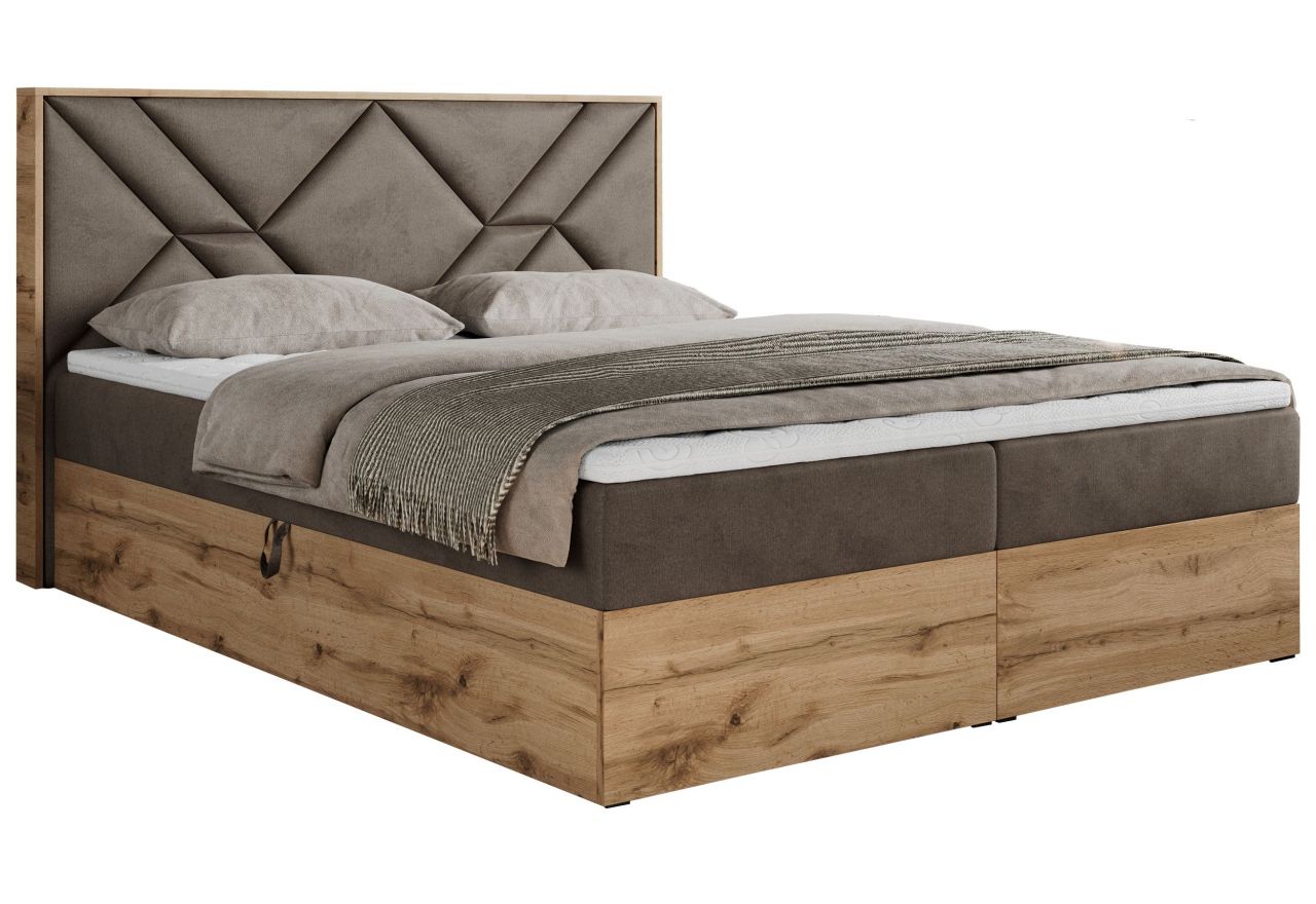 Łóżko kontynentalne GUNAR 160x200 - H4 - brązowy, welwet