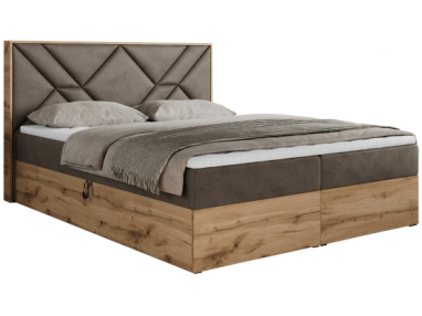 Łóżko kontynentalne GUNAR 180x200 - H4 - brązowy, welwet