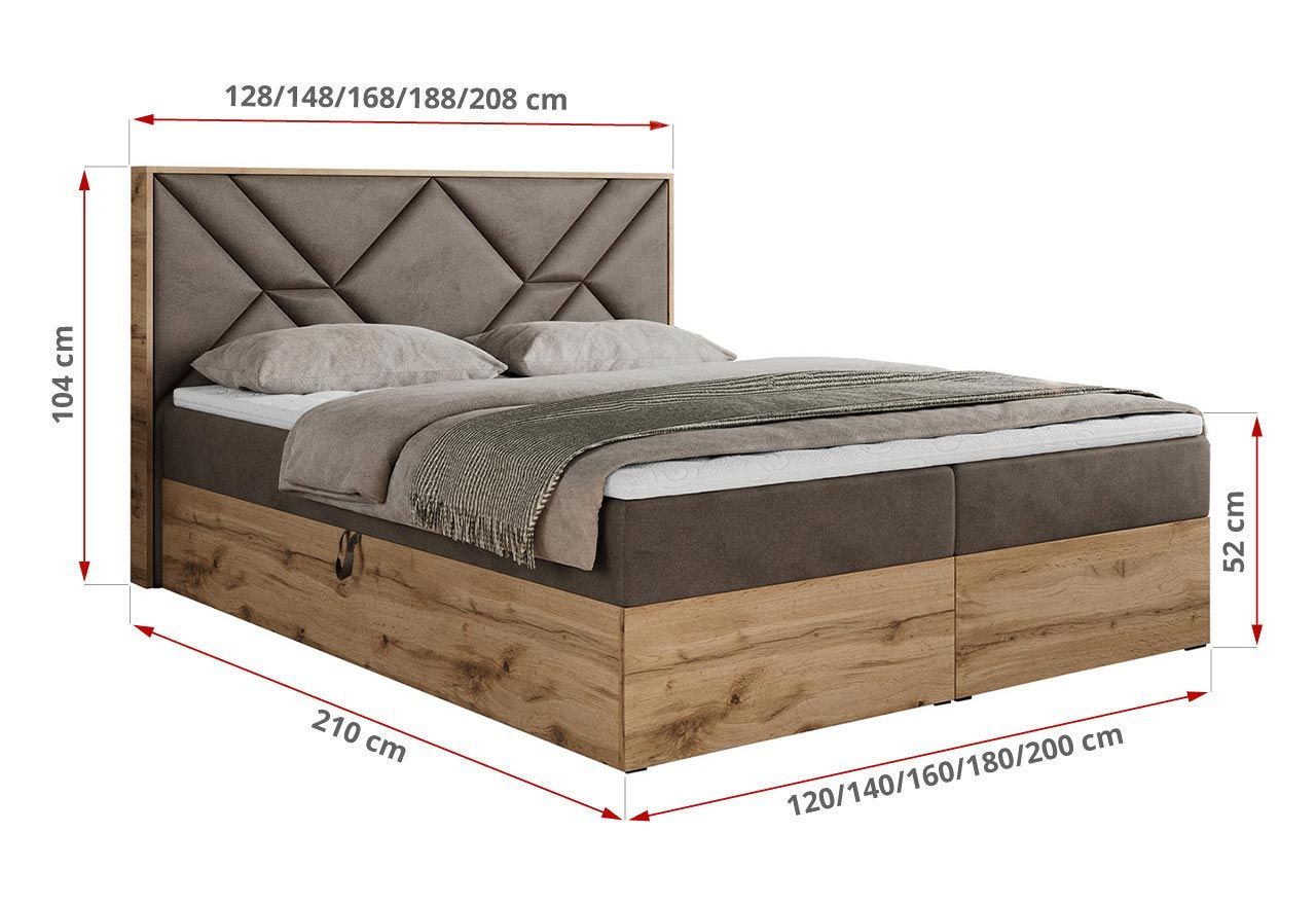 Łóżko kontynentalne GUNAR 180x200 - H4 - brązowy, welwet