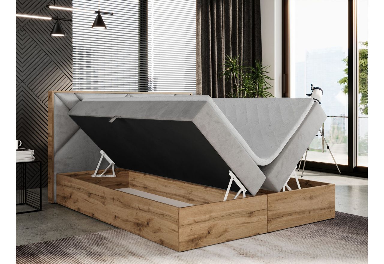 Łóżko kontynentalne GUNAR 120x200 - H4 - jasnoszary, welwet