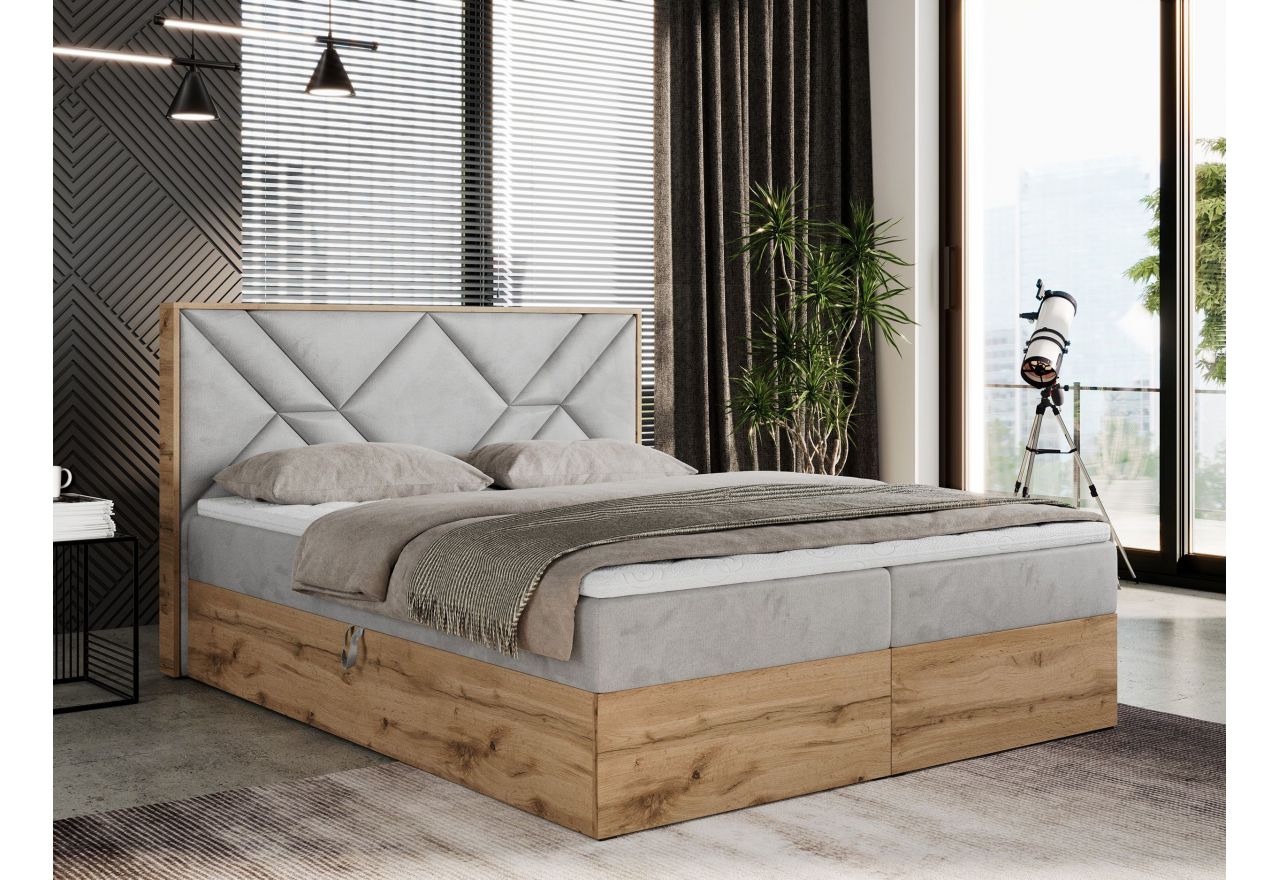 Łóżko kontynentalne GUNAR 140x200 - H4 - jasnoszary, welwet