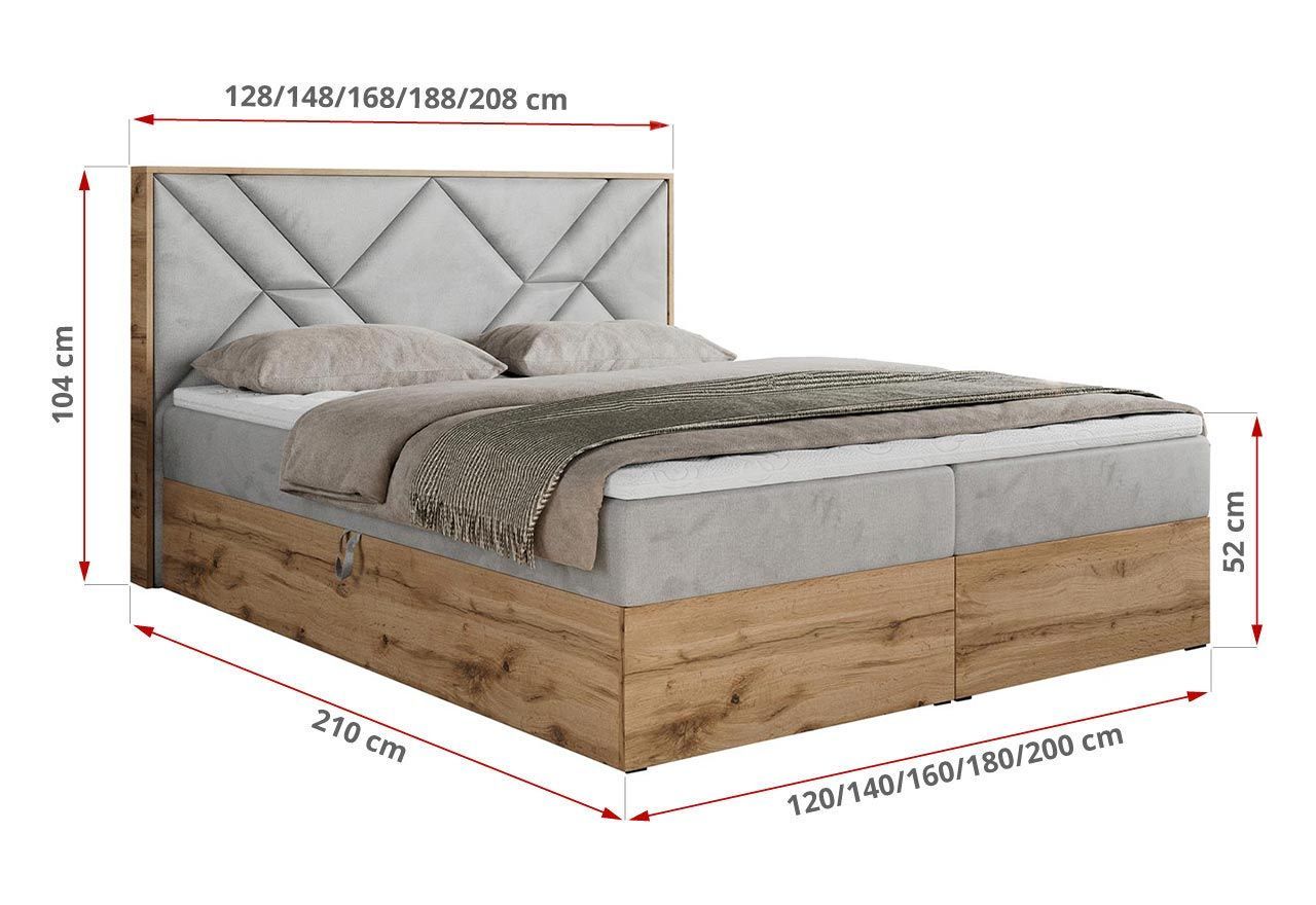 Łóżko kontynentalne GUNAR 180x200 - H4 - jasnoszary, welwet