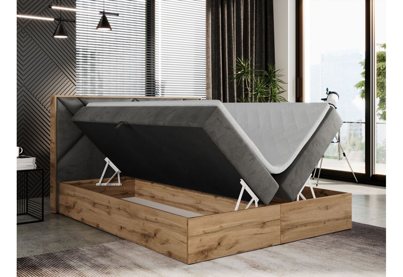 Łóżko kontynentalne GUNAR 200x200 - H4 - ciemnoszary, welwet