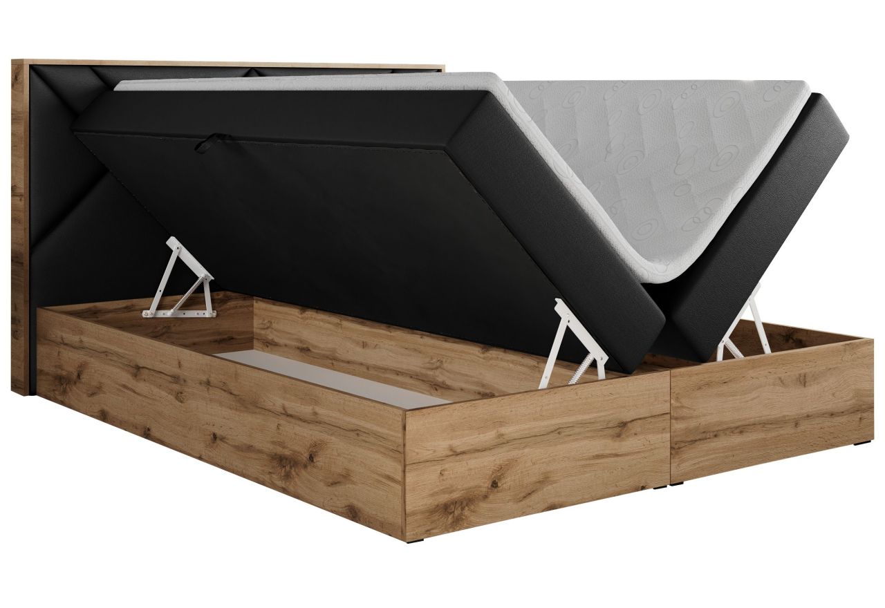 Łóżko kontynentalne GUNAR 120x200 - H4 - czarny, ekoskóra