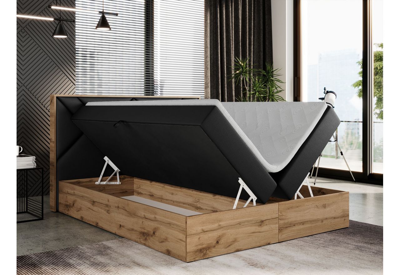 Łóżko kontynentalne GUNAR 180x200 - H4 - czarny, ekoskóra