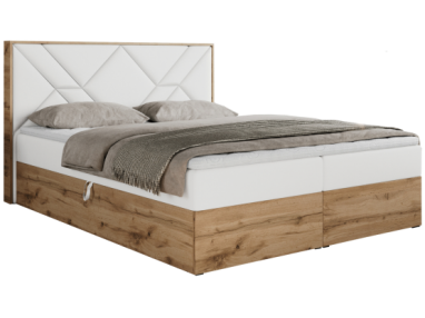 Łóżko kontynentalne GUNAR 160x200 - H4 - biały, ekoskóra