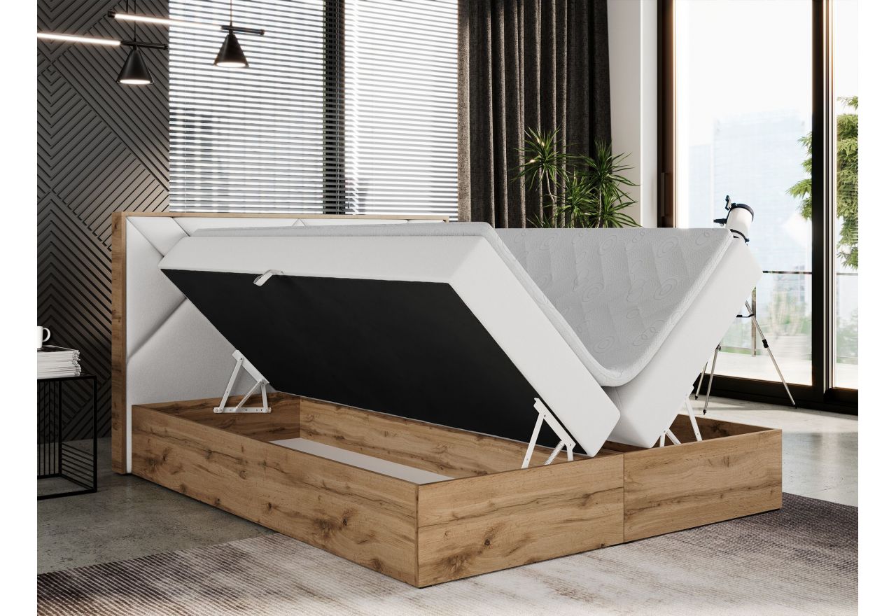 Łóżko kontynentalne GUNAR 180x200 - H4 - biały, ekoskóra