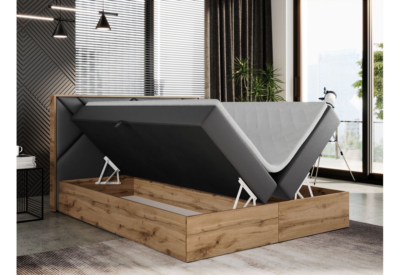 Łóżko kontynentalne GUNAR 160x200 - H4 - szary, ekoskóra