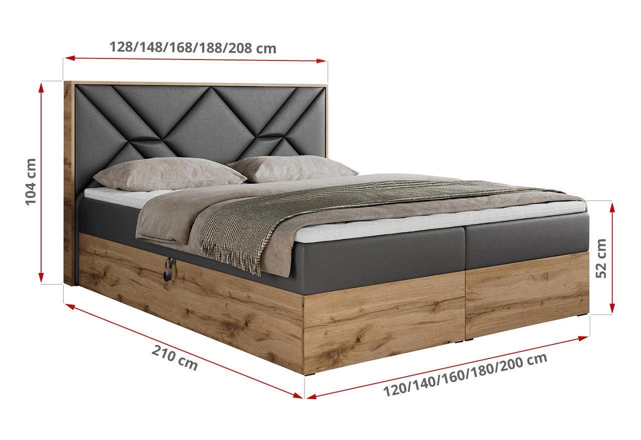 Łóżko kontynentalne GUNAR 200x200 - H4 - szary, ekoskóra