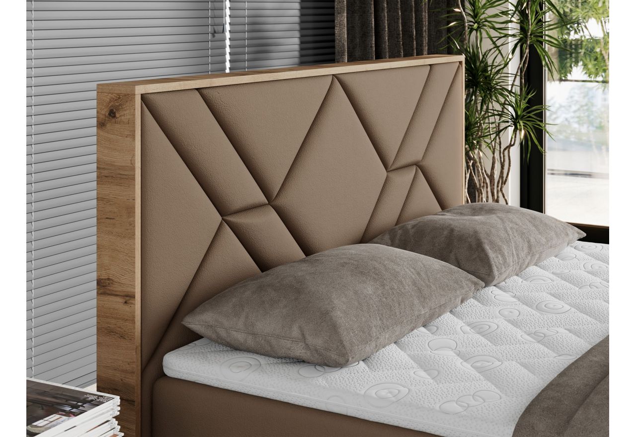 Łóżko kontynentalne GUNAR 120x200 - H4 - brązowy, ekoskóra