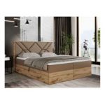 Łóżko kontynentalne GUNAR 140x200 - H4 - brązowy, ekoskóra